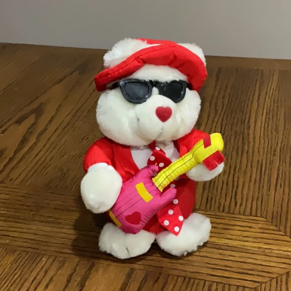 Charming Singing Easter Teddy Bear with Red Outfit and Pink Guitar